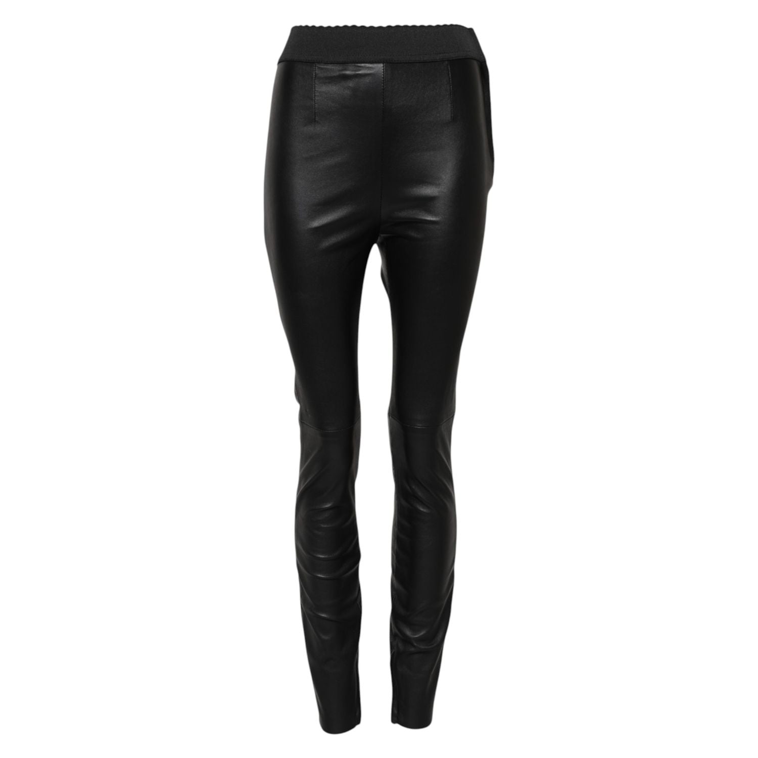 Dolce & Gabbana Black Leather Elastic Waist Pants