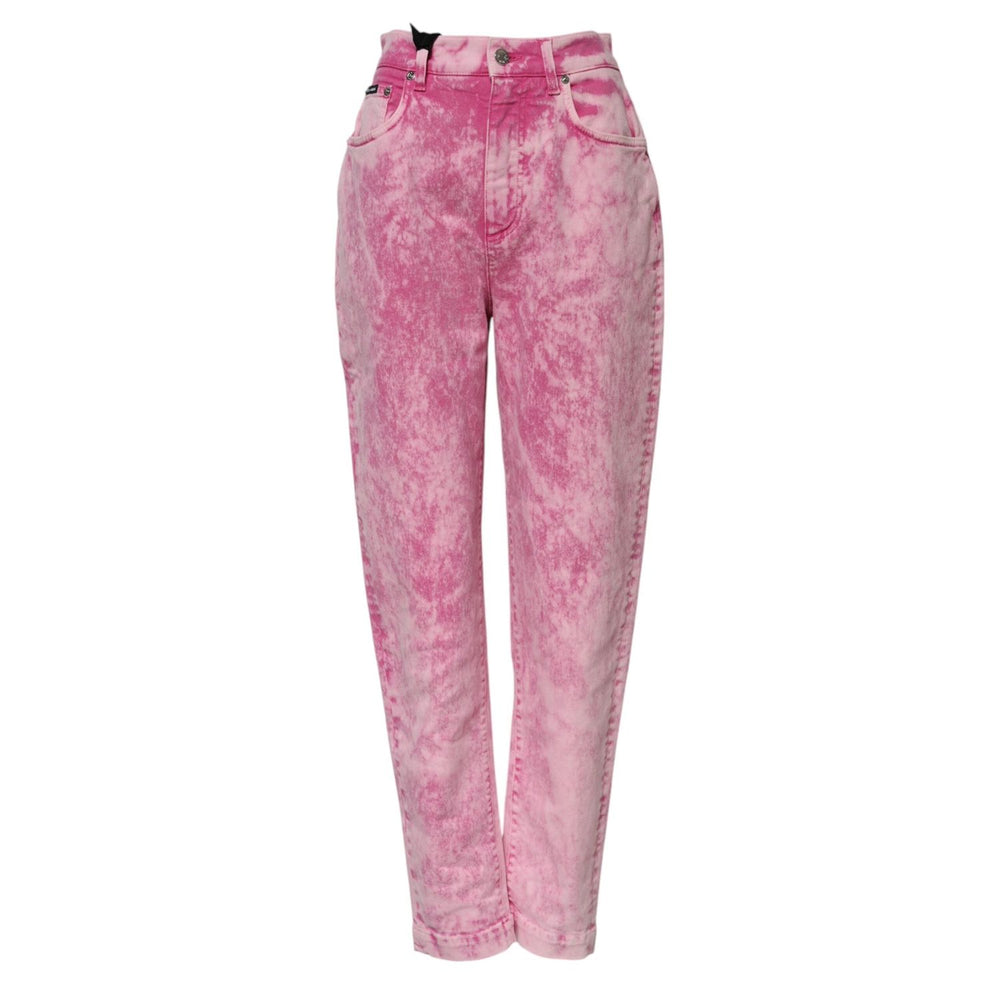 Dolce & Gabbana Pink Tie Dye High Waist Tapered Denim Jeans