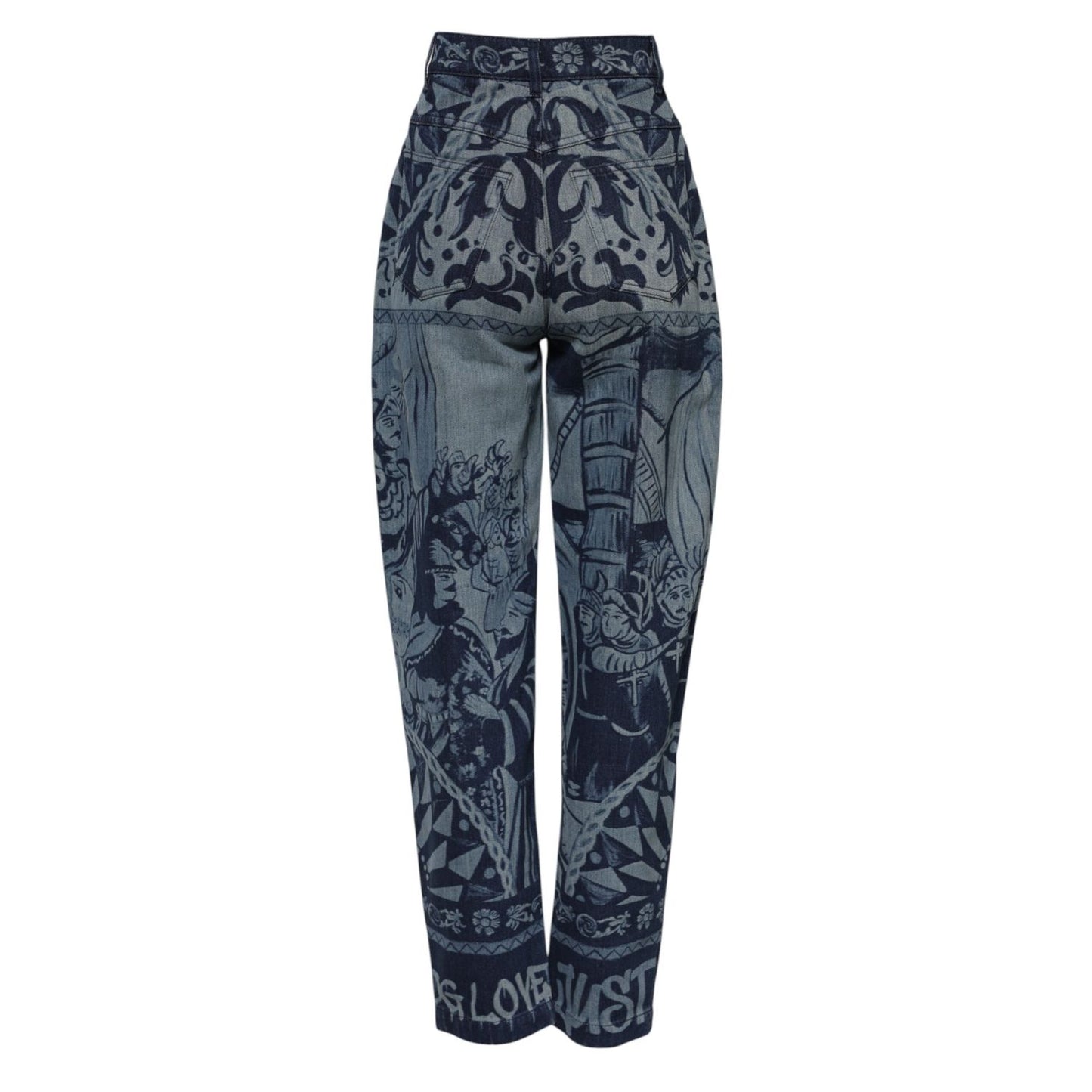 Dolce & Gabbana Blue Graphic Print Tapered Denim Jeans