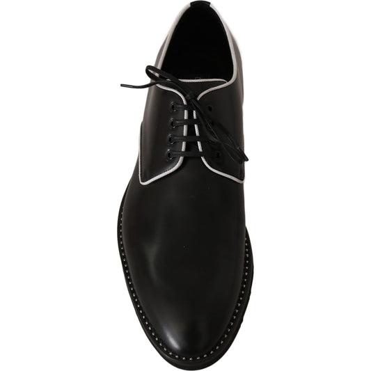 Dolce & Gabbana Black Leather White Line Dress Derby Shoes MV2354-39