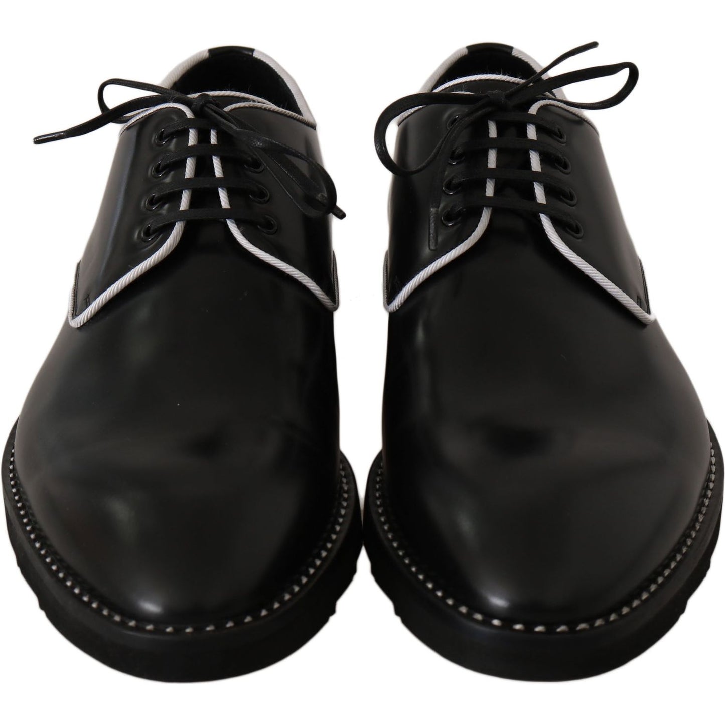 Dolce & Gabbana Black Leather White Line Dress Derby Shoes MV2354-39