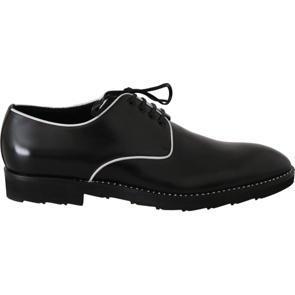 Dolce & Gabbana Black Leather White Line Dress Derby Shoes MV2354-39
