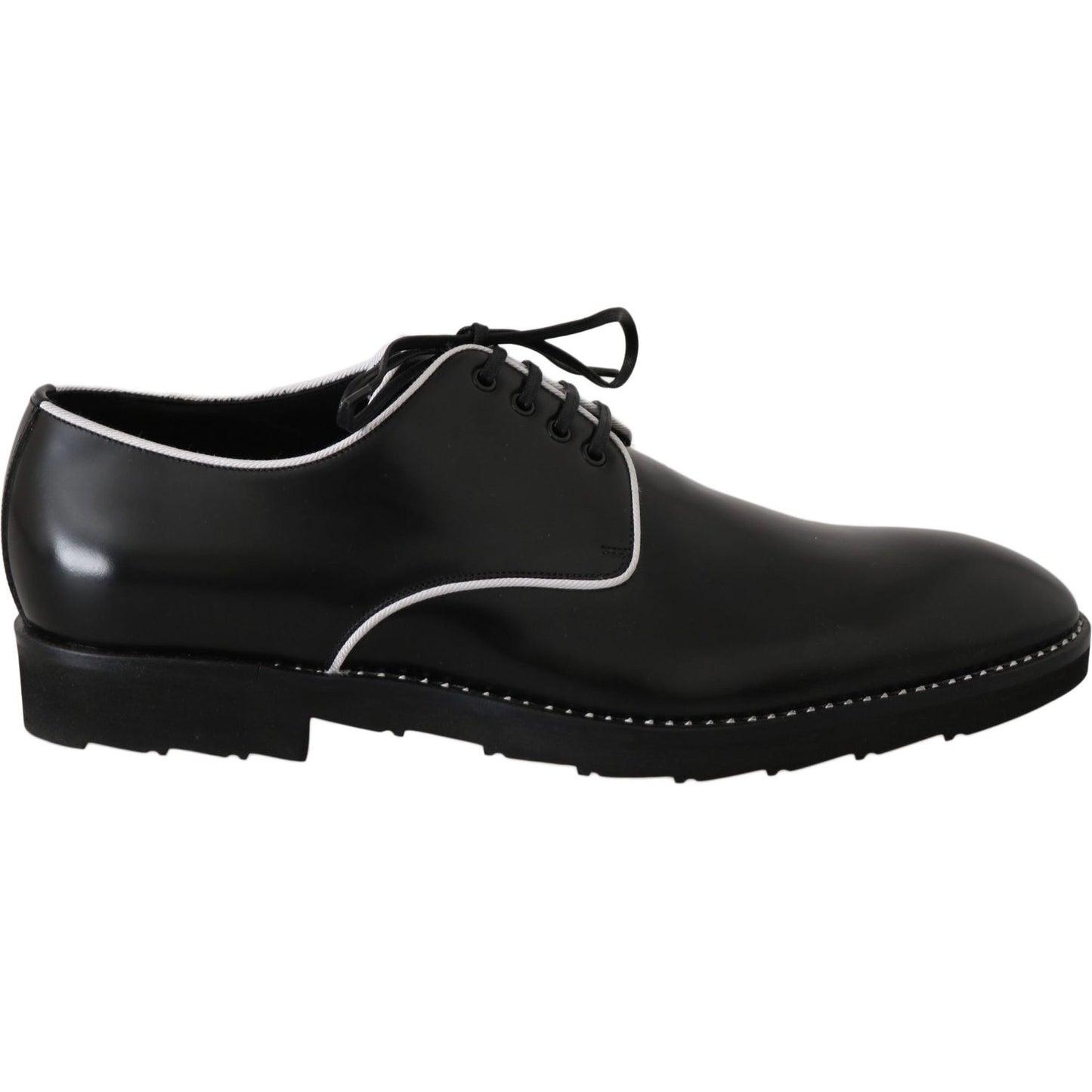 Dolce & Gabbana Black Leather White Line Dress Derby Shoes MV2354-39