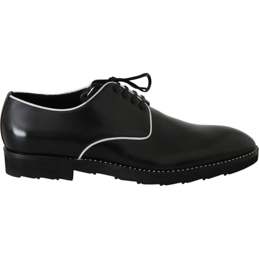 Dolce & Gabbana Black Leather White Line Dress Derby Shoes MV2354-39