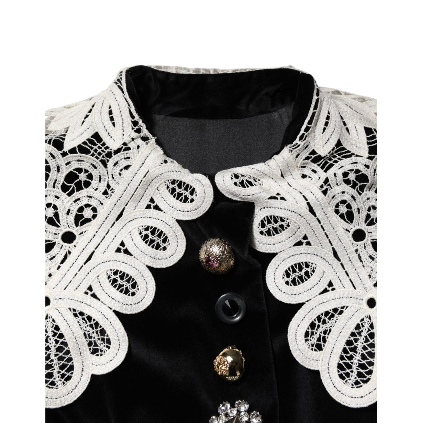Dolce & Gabbana Black Velvet Lace Collared Embellished Dress