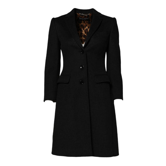 Dolce & Gabbana Black Wool Long Sleeves Trench Coat Jacket