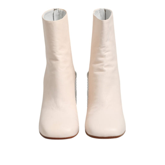 Maison Margiela White Calf Leather Can Heel Boots Shoes