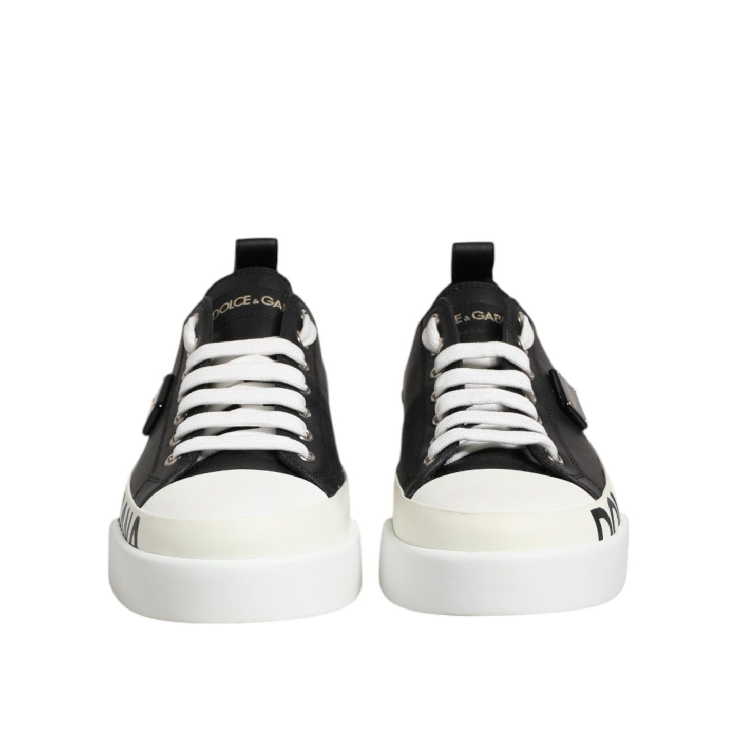 Dolce & Gabbana Black White Leather Low Top Sneakers Shoes LA12625-40
