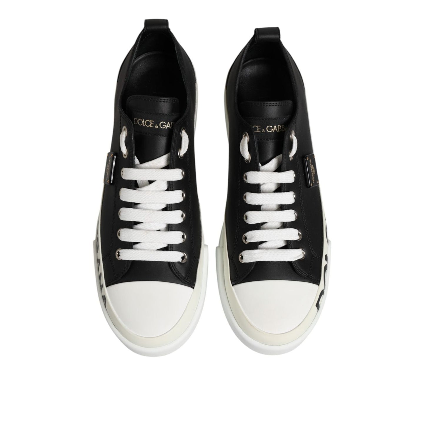 Dolce & Gabbana Black White Leather Low Top Sneakers Shoes LA12625-40