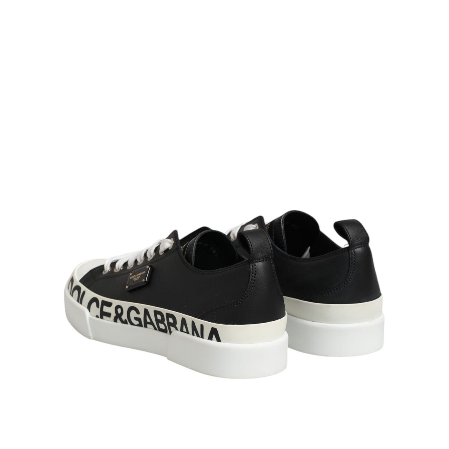 Dolce & Gabbana Black White Leather Low Top Sneakers Shoes LA12625-40