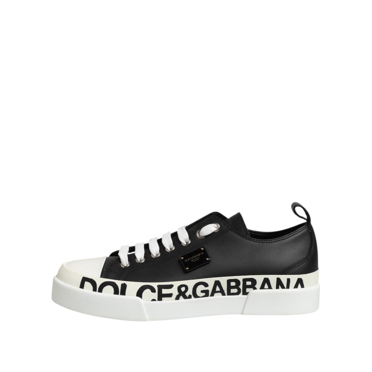 Dolce & Gabbana Black White Leather Low Top Sneakers Shoes LA12625-40