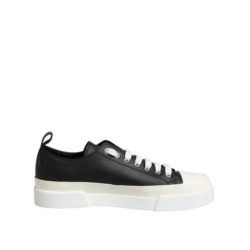 Dolce & Gabbana Black White Leather Low Top Sneakers Shoes LA12625-40