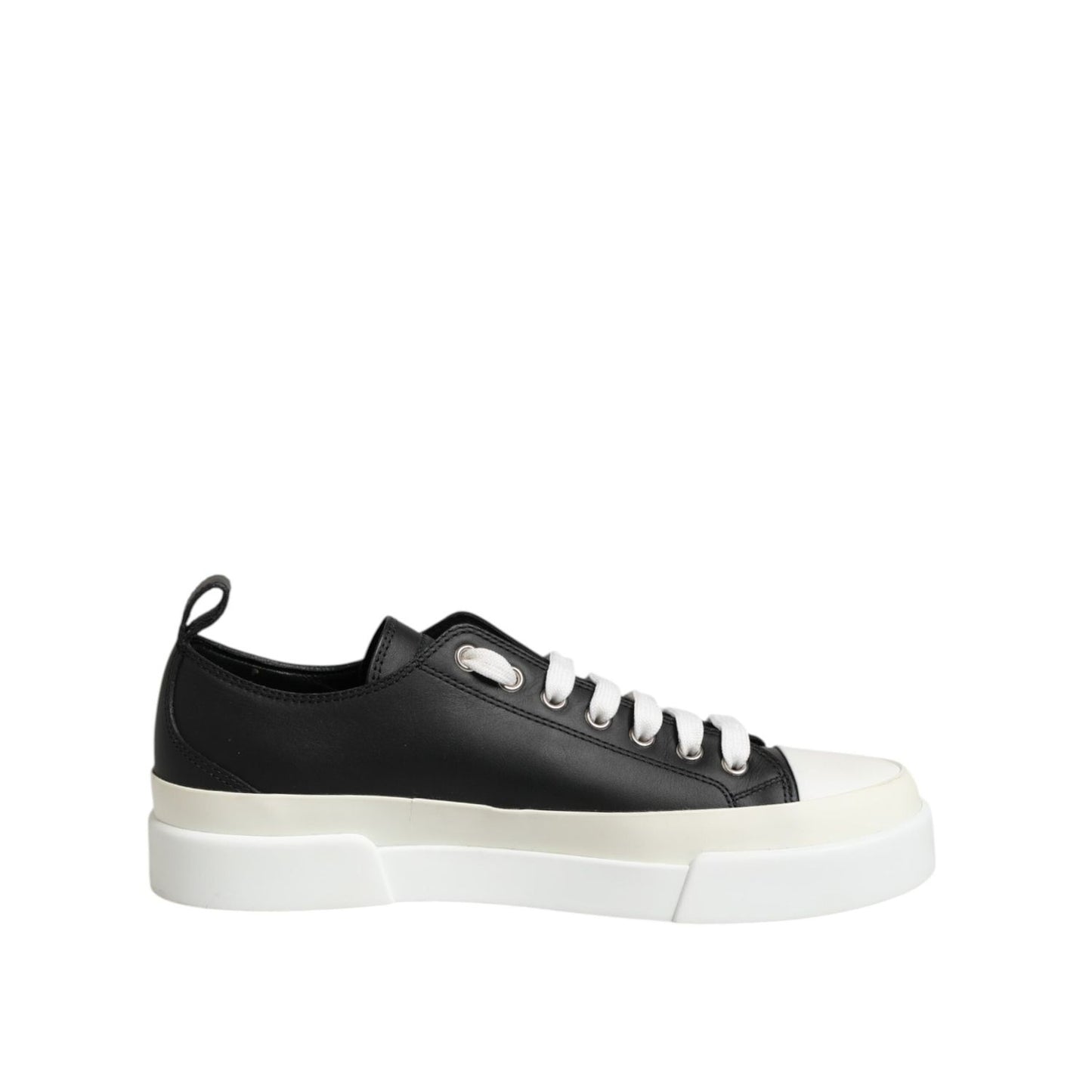 Dolce & Gabbana Black White Leather Low Top Sneakers Shoes LA12625-40