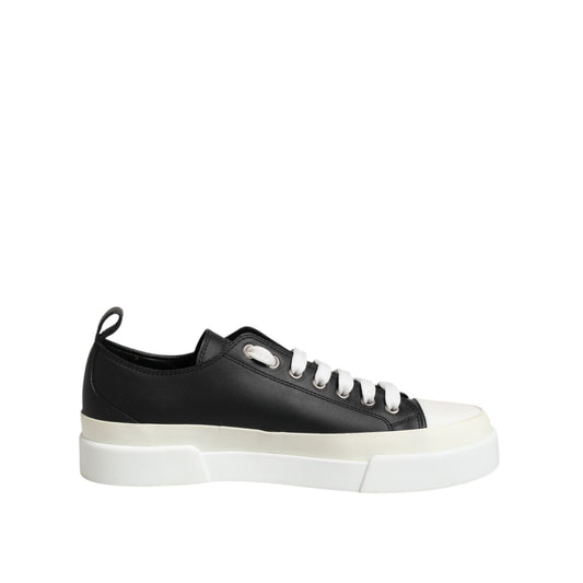 Dolce & Gabbana Black White Leather Low Top Sneakers Shoes
