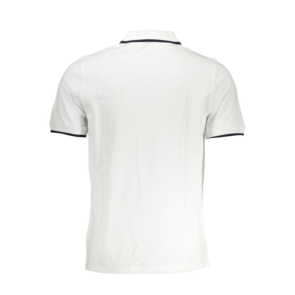 Back view of K-WAY White Cotton Polo Shirt with short sleeves, 2 buttons, contrast details, and logo application.