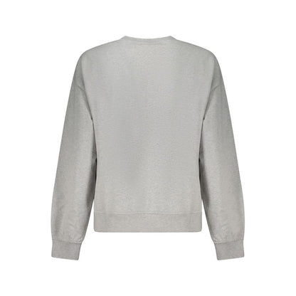 Back view of Calvin Klein Gray Cotton Women Sweater with luxurious brushed texture and iconic logo, eco-conscious 85% regenerative cotton.