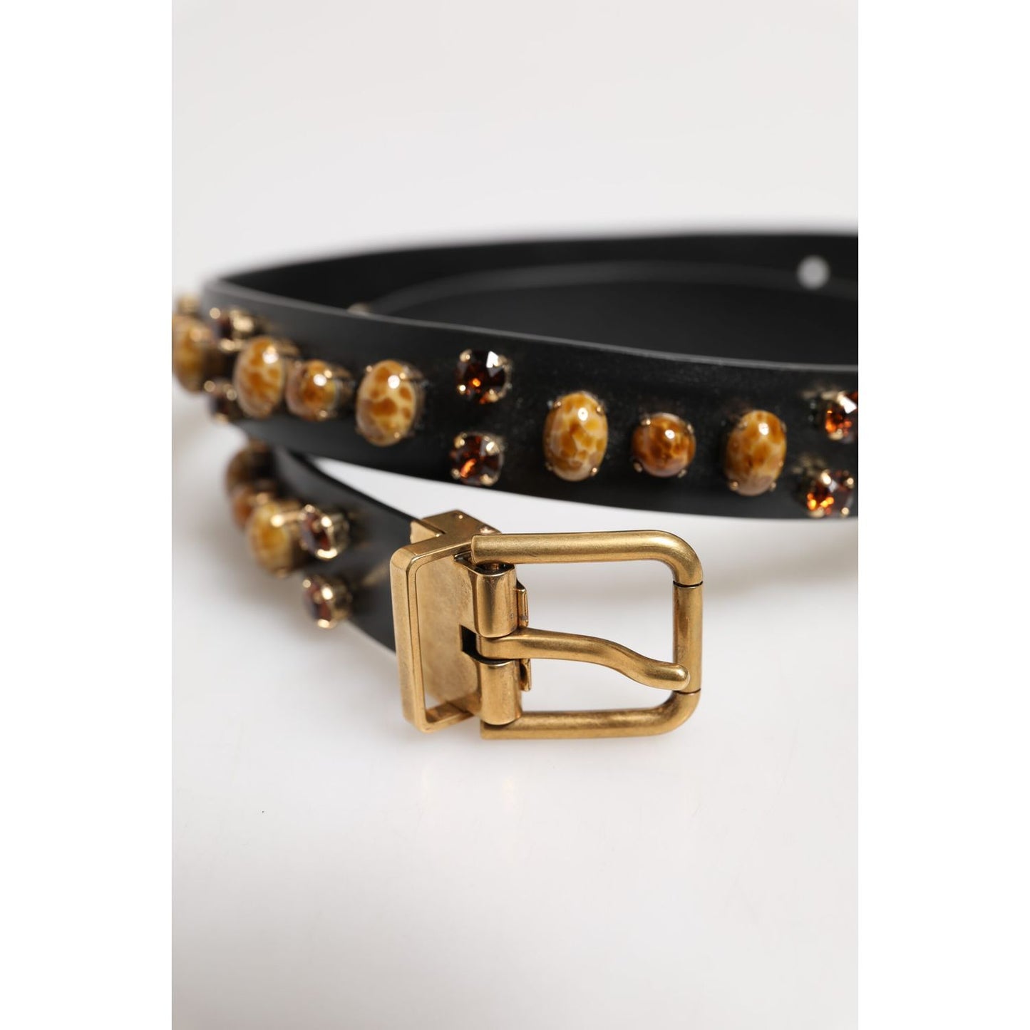 Dolce & Gabbana Black Leather Studded Gold Tone Buckle Belt