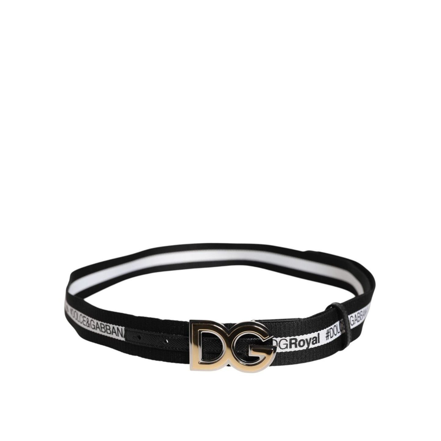 Dolce & Gabbana Black Cotton Metal DG Logo Gold Buckle Belt BEL9459-100