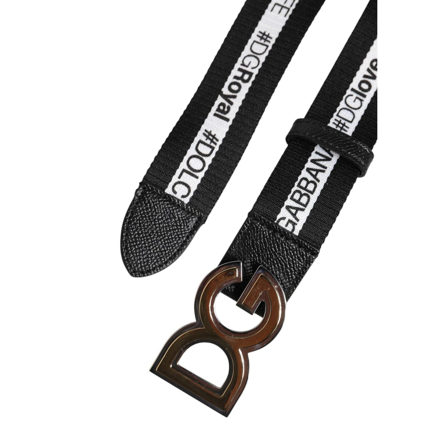 Dolce & Gabbana Black Cotton Metal DG Logo Gold Buckle Belt BEL9459-100