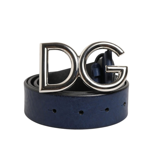 Dolce & Gabbana Blue Classic Silver Metal DG Logo Buckle Belt