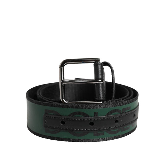Dolce & Gabbana Green Black Polyester DG Logo Buckle Belt BEL9464-90