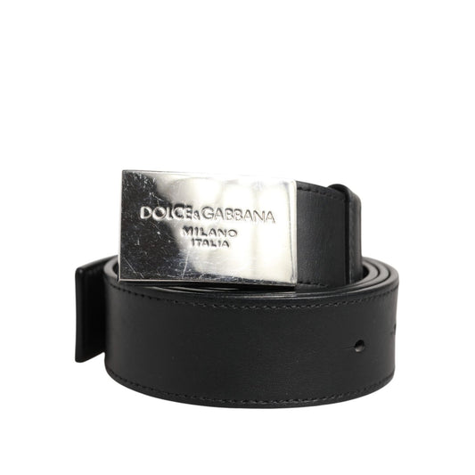 Dolce & Gabbana Black Leather Classic Metal Logo Buckle Belt BEL9491-90