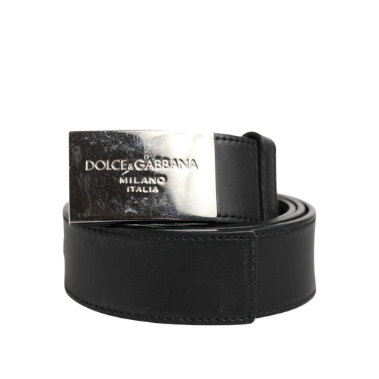 Dolce & Gabbana Black Leather Classic Metal Logo Buckle Belt BEL9492-100