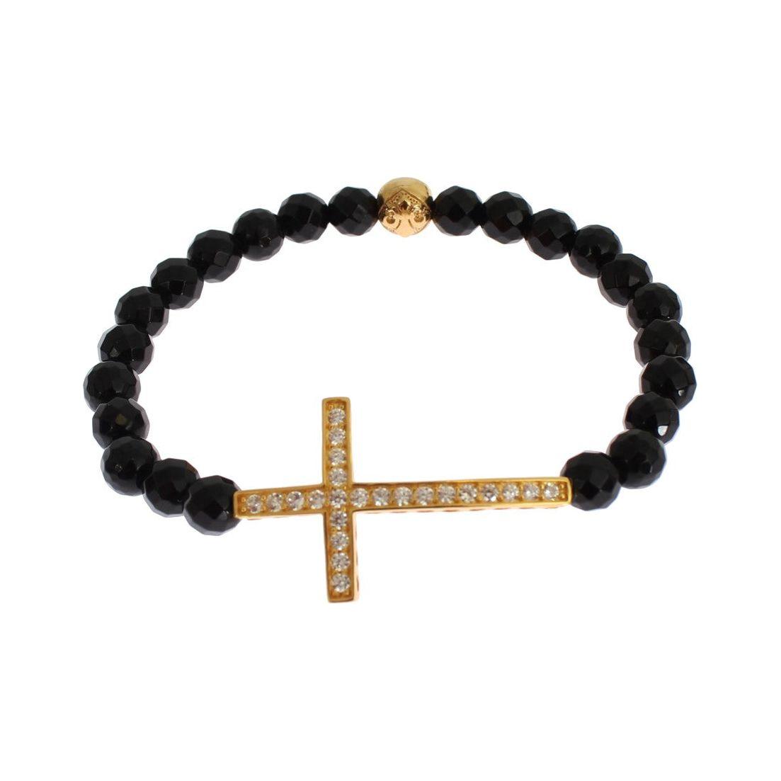 Nialaya Agate Stone Gold CZ Cross 925 Silver Bracelet SIG19012-1