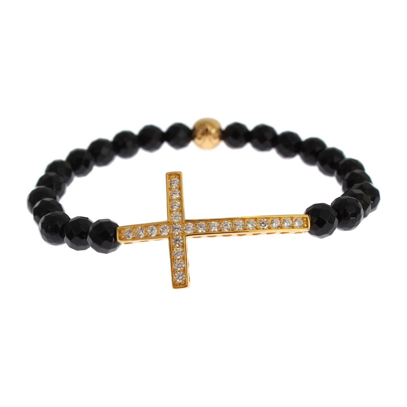 Nialaya Agate Stone Gold CZ Cross 925 Silver Bracelet SIG19012-1