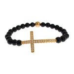 Nialaya Agate Stone Gold CZ Cross 925 Silver Bracelet SIG19012-1