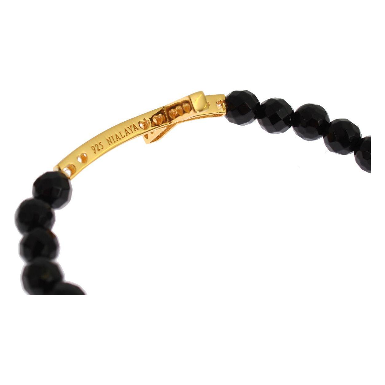Nialaya Agate Stone Gold CZ Cross 925 Silver Bracelet SIG19012-1