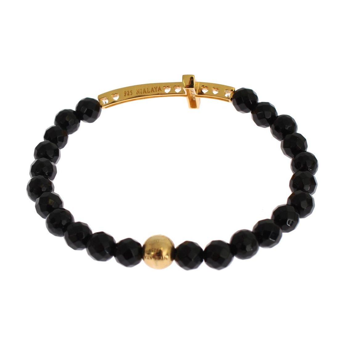 Nialaya Agate Stone Gold CZ Cross 925 Silver Bracelet SIG19012-1
