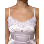 Dolce & Gabbana White Lace Gold DG Logo Silk Dress Sleepwear DR81797-38