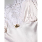 Dolce & Gabbana White Lace Gold DG Logo Silk Dress Sleepwear DR81797-38