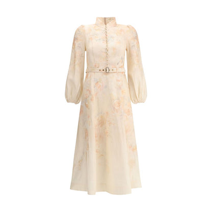 Zimmermann Multicolor Linen Casual Dress with floral design and pearl buttons