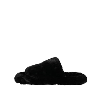 Dolce & Gabbana Black Polyester Velvet Slides Slipper Shoes