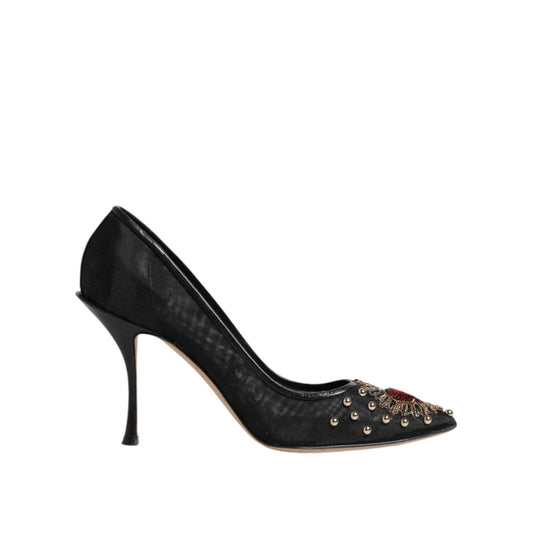 Dolce & Gabbana Black Sacred Heart Stiletto Heels Pumps Shoes