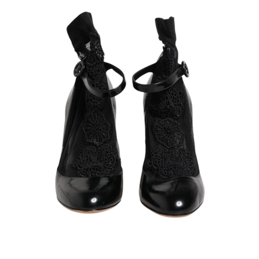 Dolce & Gabbana Black Leather Lace Socks Heels Pumps Shoes LA12763-39