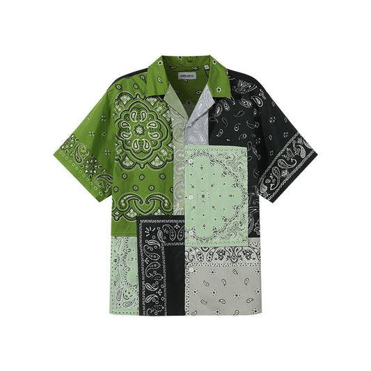 Kenzo Patchwork Cotton Shirt 1728,75611013280,Clothing,Green,Kenzo,Men,Men - Clothing,New with tags,Shirts - Men - Clothing,XS KE-8735505285332-XS