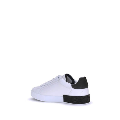 Dolce & Gabbana White Calf Leather Bos Taurus Low Top Sneakers