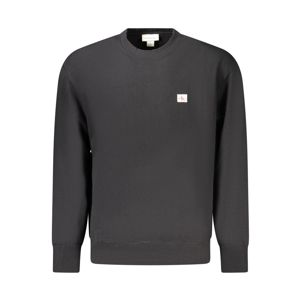 Calvin Klein Black Cotton Men Sweater with crew neck and logo, made from sustainable cotton and recycled polyester, stylish and eco-friendly.