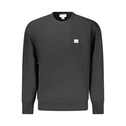 Calvin Klein Black Cotton Men Sweater with crew neck and logo, made from sustainable cotton and recycled polyester, stylish and eco-friendly.