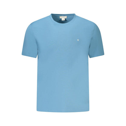 Calvin Klein Blue Cotton Men T-Shirt with crew neck and embroidered logo on chest, showcasing luxury casual wear.