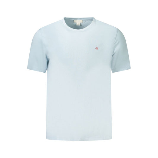 Calvin Klein Blue Cotton Men T-Shirt with crew neck and embroidered logo, perfect for modern casual style.