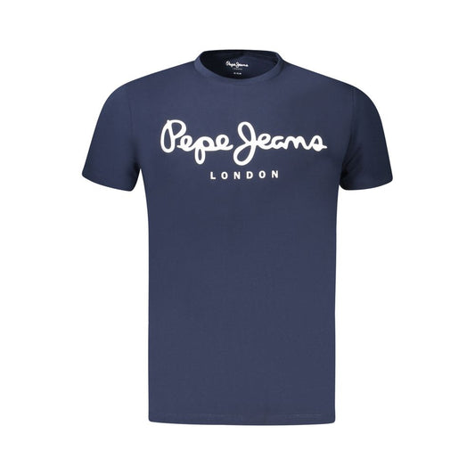 Pepe Jeans Blue Cotton Men T-Shirt with logo print, slim fit, sustainable fabric