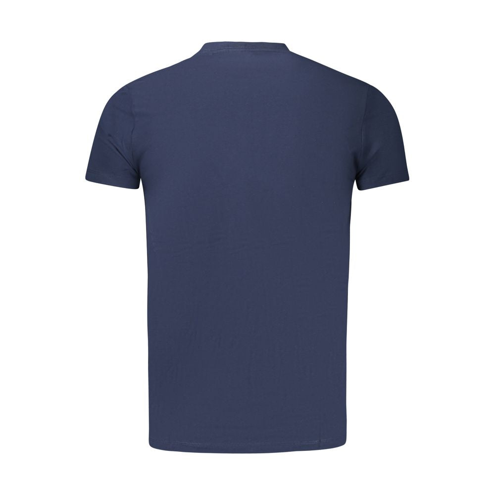 Back view of Pepe Jeans Blue Cotton Men T-Shirt showing slim-fit design and crew neck style, crafted with sustainable cotton.