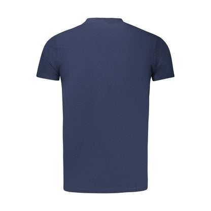 Back view of Pepe Jeans Blue Cotton Men T-Shirt showing slim-fit design and crew neck style, crafted with sustainable cotton.