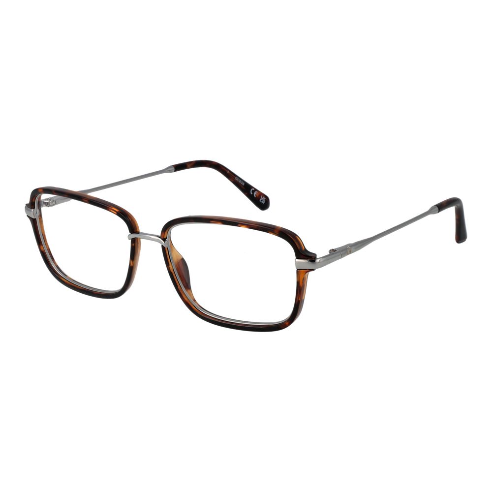Guess Brown Men Glasses Frame in stainless steel with full-rim, rectangle style and demo lenses, includes branded case.