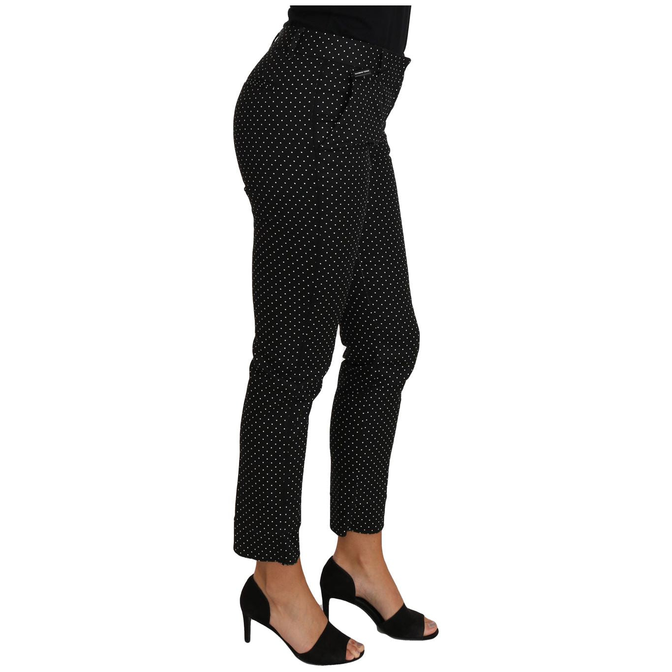 Dolce & Gabbana Black Dress Polka Dot Cropped Straight Pants