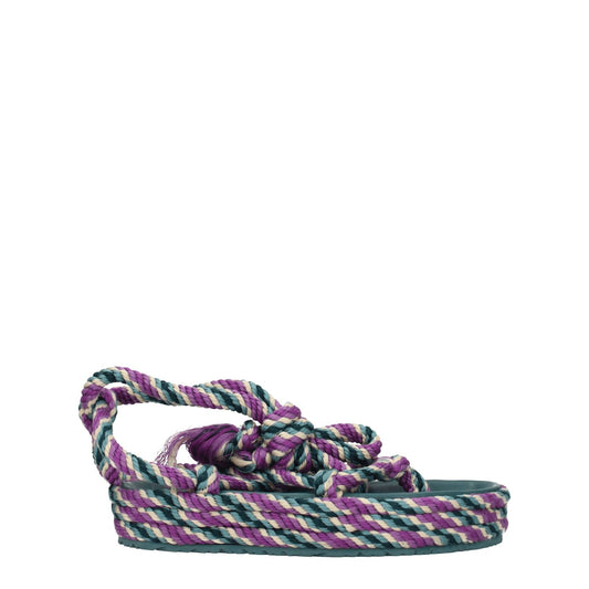 Isabel Marant Multicolor Fabric Flat Sandals with open toe and self-tie closure, featuring a mid heel and rubber sole.